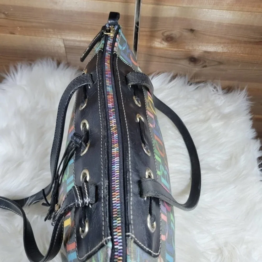 Vintage Dooney & Bourke Black Rainbow Zip Tassel Tote